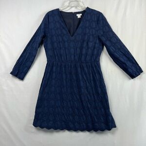 J Crew Dress Women's 10 Navy Blue Fit Flare Eyelet Crochet Cotton